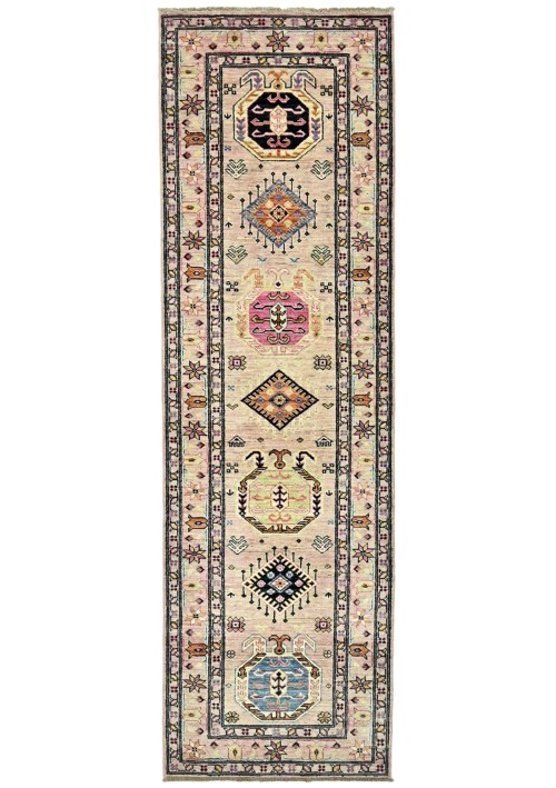 Pale Pink Tribal Geometric 3X9 Kazak Pakistan Oriental Runner Rug