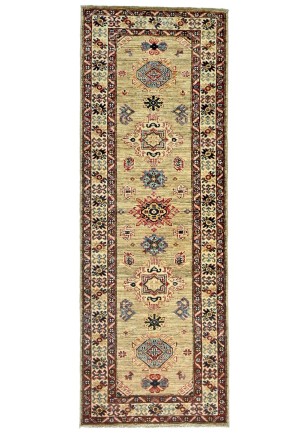 Khaki Tribal Geometric 2'5X7 Kazak Pakistan Oriental Runner Rug