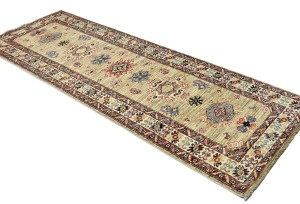 Khaki Tribal Geometric 2'5X7 Kazak Pakistan Oriental Runner Rug