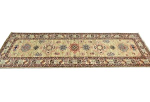 Khaki Tribal Geometric 2'5X7 Kazak Pakistan Oriental Runner Rug