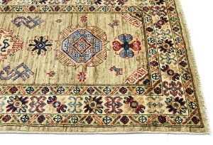 Beige Tribal Geometric 2'4X6'7 Kazak Pakistan Oriental Runner Rug