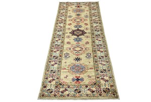 Beige Tribal Geometric 2'4X6'7 Kazak Pakistan Oriental Runner Rug