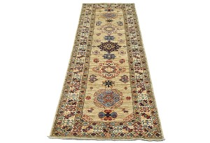 Beige Tribal Geometric 2'4X6'7 Kazak Pakistan Oriental Runner Rug