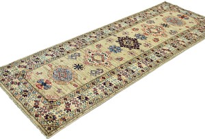 Beige Tribal Geometric 2'4X6'7 Kazak Pakistan Oriental Runner Rug
