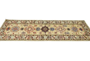 Beige Tribal Geometric 2'4X6'7 Kazak Pakistan Oriental Runner Rug