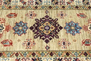 Beige Tribal Geometric 2'4X6'7 Kazak Pakistan Oriental Runner Rug