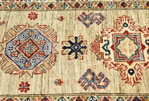Beige Tribal Geometric 2'4X6'7 Kazak Pakistan Oriental Runner Rug