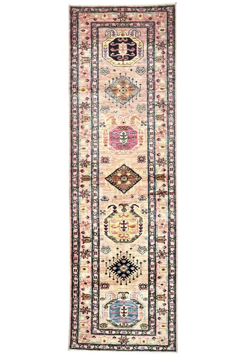 Pale Pink Tribal Geometric 2'5X7'9 Kazak Pakistan Oriental Runner Rug