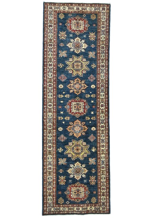 Dark Blue Tribal Geometric 3X9 Kazak Pakistan Oriental Runner Rug