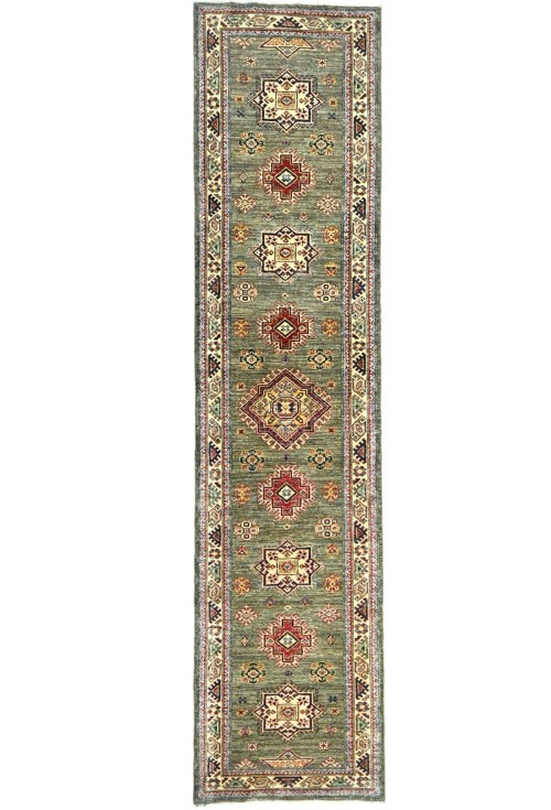 Khaki/Brown Tribal Geometric 3X11 Kazak Pakistan Oriental Runner Rug