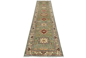 Khaki/Brown Tribal Geometric 3X11 Kazak Pakistan Oriental Runner Rug