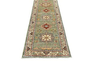 Khaki/Brown Tribal Geometric 3X11 Kazak Pakistan Oriental Runner Rug