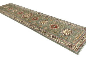 Khaki/Brown Tribal Geometric 3X11 Kazak Pakistan Oriental Runner Rug