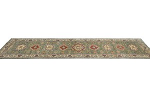 Khaki/Brown Tribal Geometric 3X11 Kazak Pakistan Oriental Runner Rug