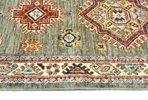 Khaki/Brown Tribal Geometric 3X11 Kazak Pakistan Oriental Runner Rug