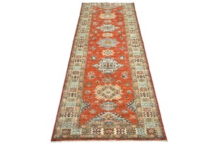 Orange-red Tribal Geometric 3X8 Kazak Pakistan Oriental Runner Rug