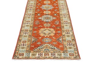 Orange-red Tribal Geometric 3X8 Kazak Pakistan Oriental Runner Rug
