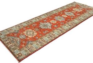 Orange-red Tribal Geometric 3X8 Kazak Pakistan Oriental Runner Rug