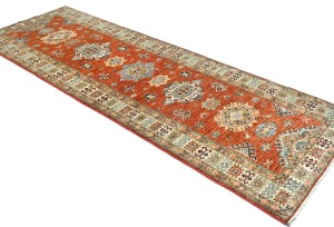 Orange-red Tribal Geometric 3X8 Kazak Pakistan Oriental Runner Rug