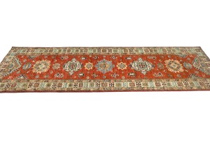 Orange-red Tribal Geometric 3X8 Kazak Pakistan Oriental Runner Rug