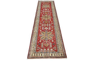 Red Tribal Geometric 3X10 Kazak Pakistan Oriental Runner Rug