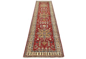Red Tribal Geometric 3X10 Kazak Pakistan Oriental Runner Rug