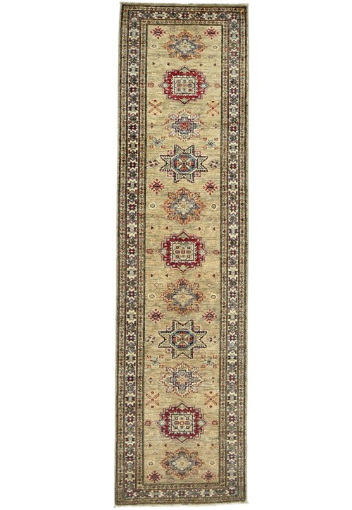 Beige Tribal Geometric 3X10 Kazak Pakistan Oriental Runner Rug