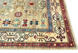 Beige Tribal Geometric 4X6 Kazak Pakistan Oriental Rug