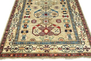 Beige Tribal Geometric 4X6 Kazak Pakistan Oriental Rug