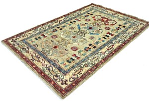 Beige Tribal Geometric 4X6 Kazak Pakistan Oriental Rug