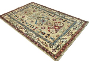 Beige Tribal Geometric 4X6 Kazak Pakistan Oriental Rug