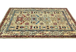 Beige Tribal Geometric 4X6 Kazak Pakistan Oriental Rug