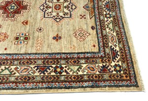 Beige Tribal Geometric 4X6 Kazak Pakistan Oriental Rug