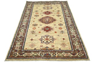 Beige Tribal Geometric 4X6 Kazak Pakistan Oriental Rug