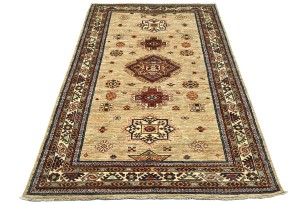 Beige Tribal Geometric 4X6 Kazak Pakistan Oriental Rug