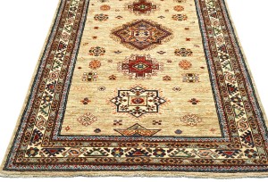 Beige Tribal Geometric 4X6 Kazak Pakistan Oriental Rug