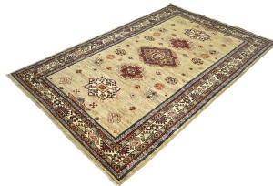 Beige Tribal Geometric 4X6 Kazak Pakistan Oriental Rug