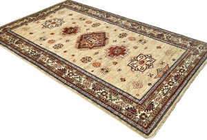 Beige Tribal Geometric 4X6 Kazak Pakistan Oriental Rug
