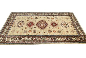Beige Tribal Geometric 4X6 Kazak Pakistan Oriental Rug