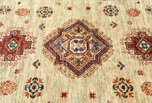 Beige Tribal Geometric 4X6 Kazak Pakistan Oriental Rug