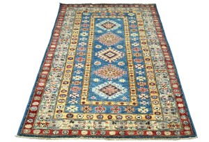 Blue Tribal Geometric 3X5 Kazak Pakistan Oriental Rug