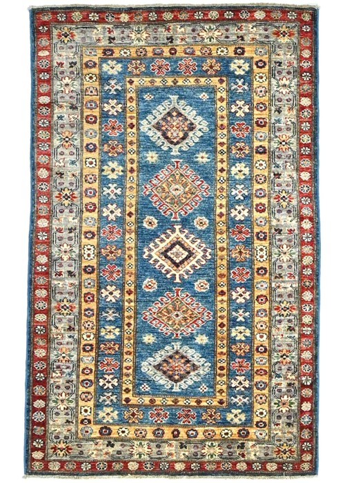 Blue Tribal Geometric 3X5 Kazak Pakistan Oriental Rug