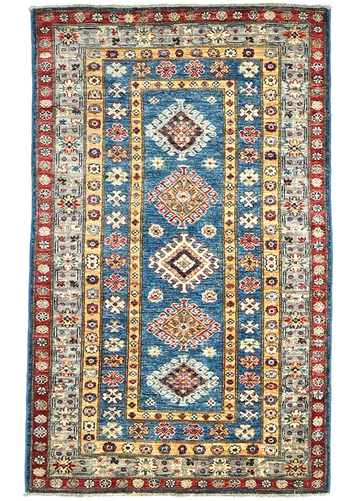 Blue Tribal Geometric 3X5 Kazak Pakistan Oriental Rug
