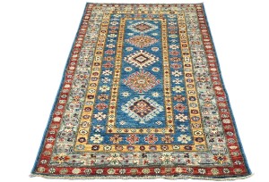 Blue Tribal Geometric 3X5 Kazak Pakistan Oriental Rug