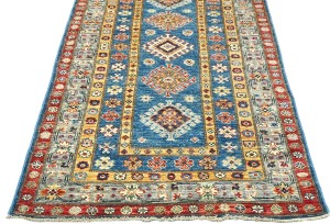 Blue Tribal Geometric 3X5 Kazak Pakistan Oriental Rug