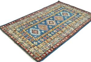 Blue Tribal Geometric 3X5 Kazak Pakistan Oriental Rug