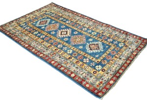 Blue Tribal Geometric 3X5 Kazak Pakistan Oriental Rug