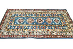 Blue Tribal Geometric 3X5 Kazak Pakistan Oriental Rug
