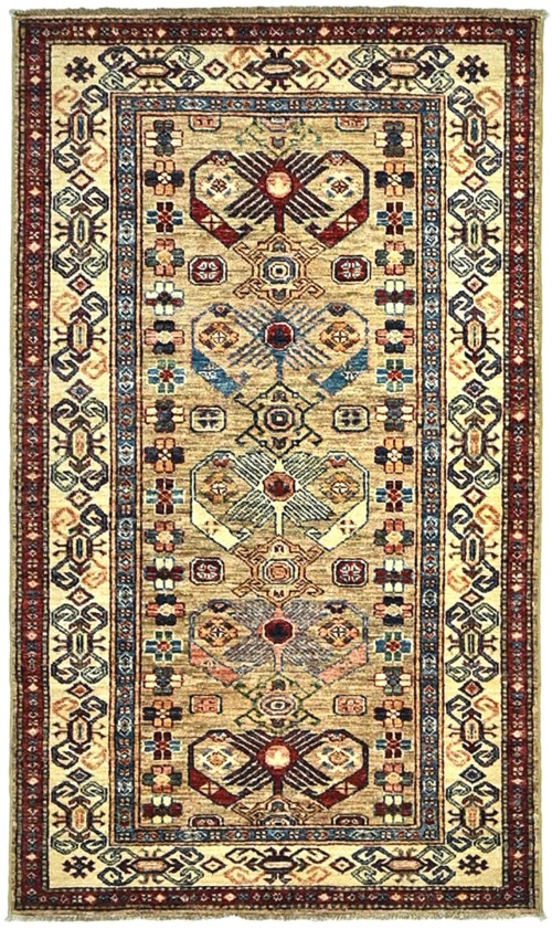 Beige Tribal Geometric 3X5 Kazak Pakistan Oriental Rug