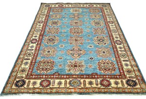 Blue Tribal Geometric 5X7 Kazak Pakistan Oriental Rug